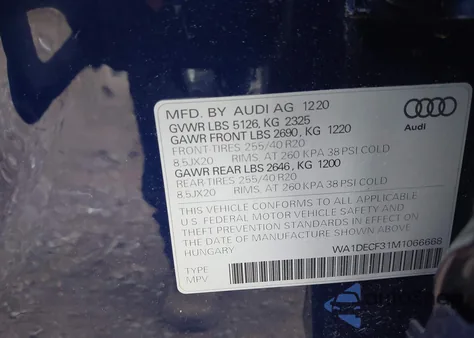 2021 Audi Q3 Premium 45 Tfsi S Line Quattro Tiptronic from USA, damaged, VIN WA1DECF31M1066668